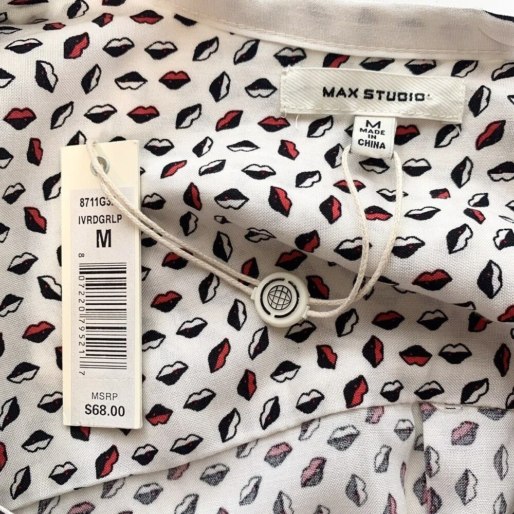 Max Studio White and Black Lip Patterned Blouse - Picture 8 of 12